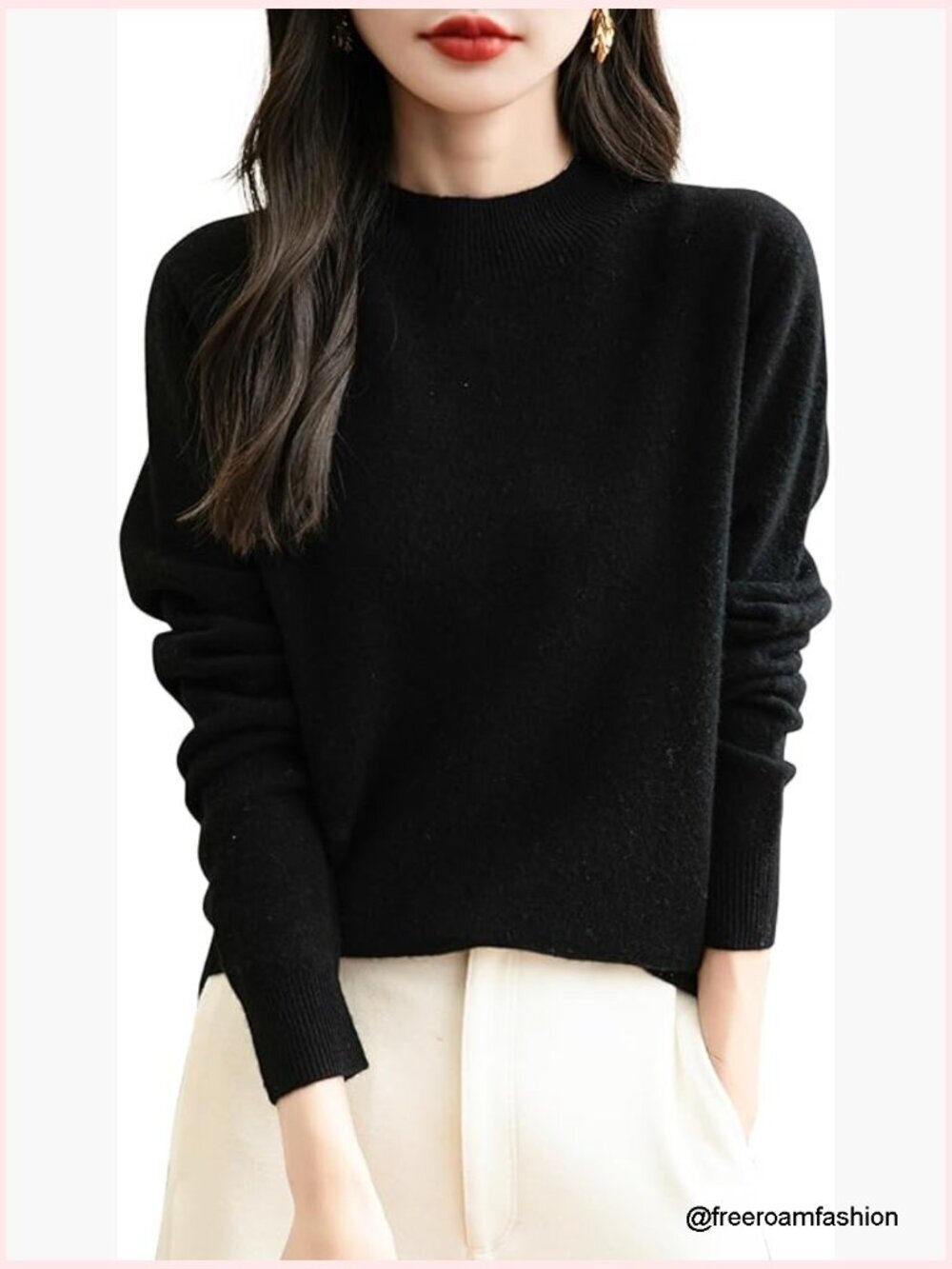 100% Merino Wool Seamless Mock Neck Pullover Sweater